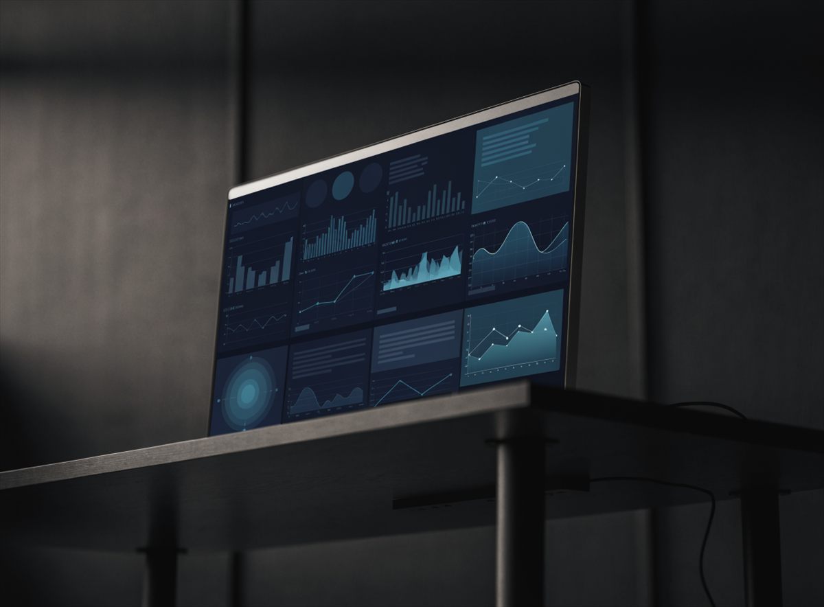 Analytics dashboard interface shown on a desktop monitor